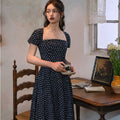 Classic French Square Neck Polka Dot Dress