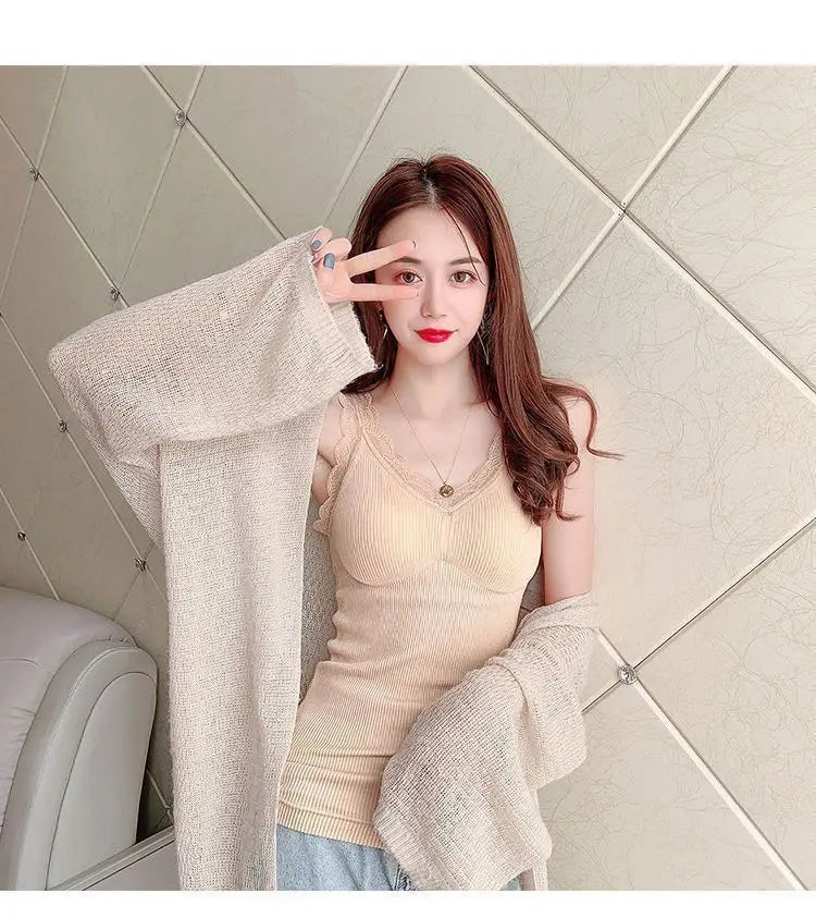 Sexy Lace Thermal Cami - Thick Velvet-Lined Slimming Undershirt