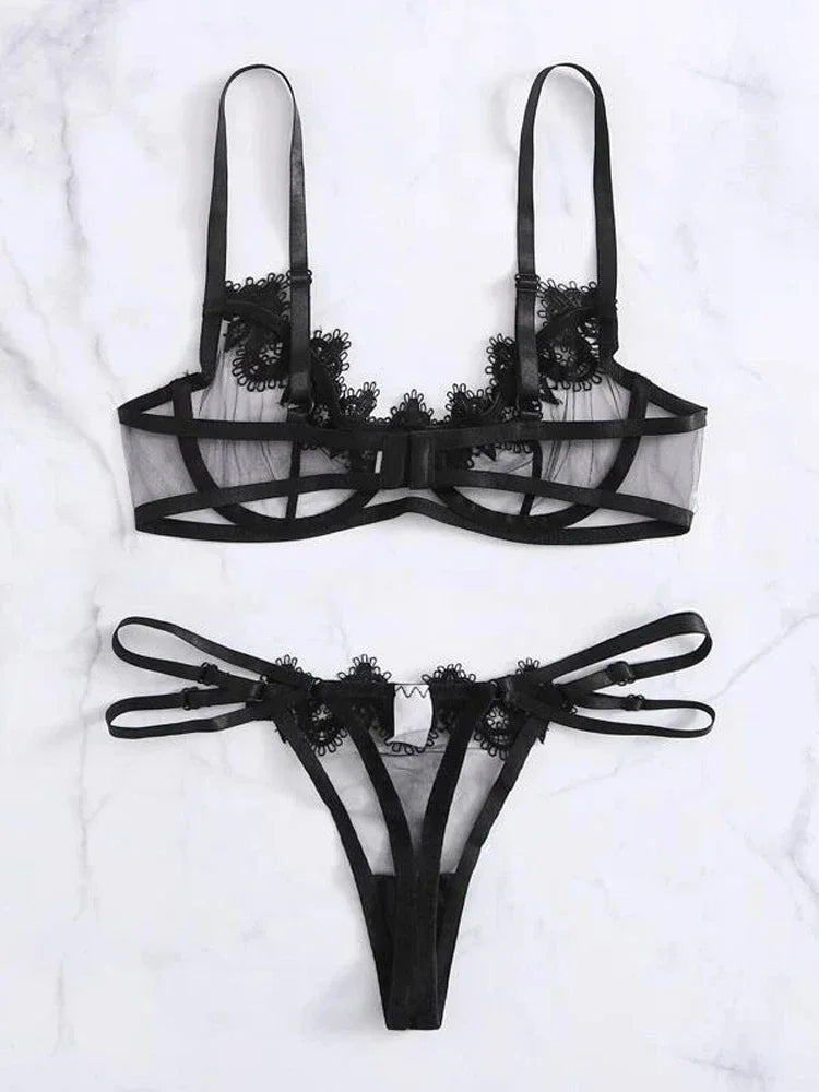 Romantic See-Through Lace Bodysuit - Intricate Embroidery Lingerie