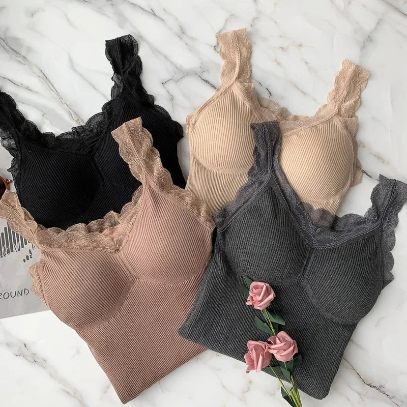 Sexy Lace Thermal Cami - Thick Velvet-Lined Slimming Undershirt