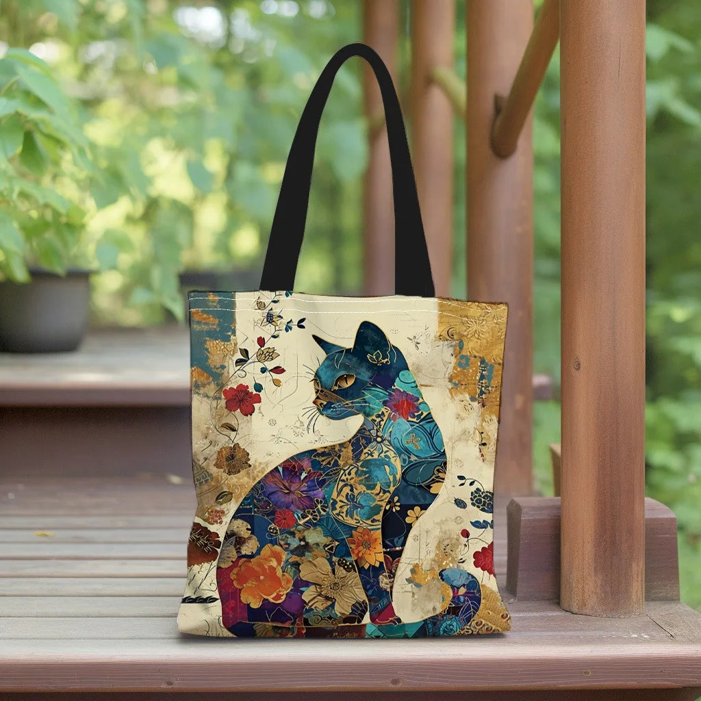"The Aesthetic Cat & Flora Canvas Tote Bag"