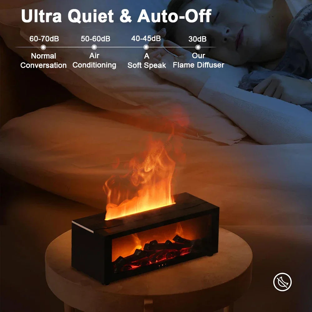 Ultra Quiet Flame Diffuser with Auto-Off, Emitting Soft Glow Near Sleeping Person