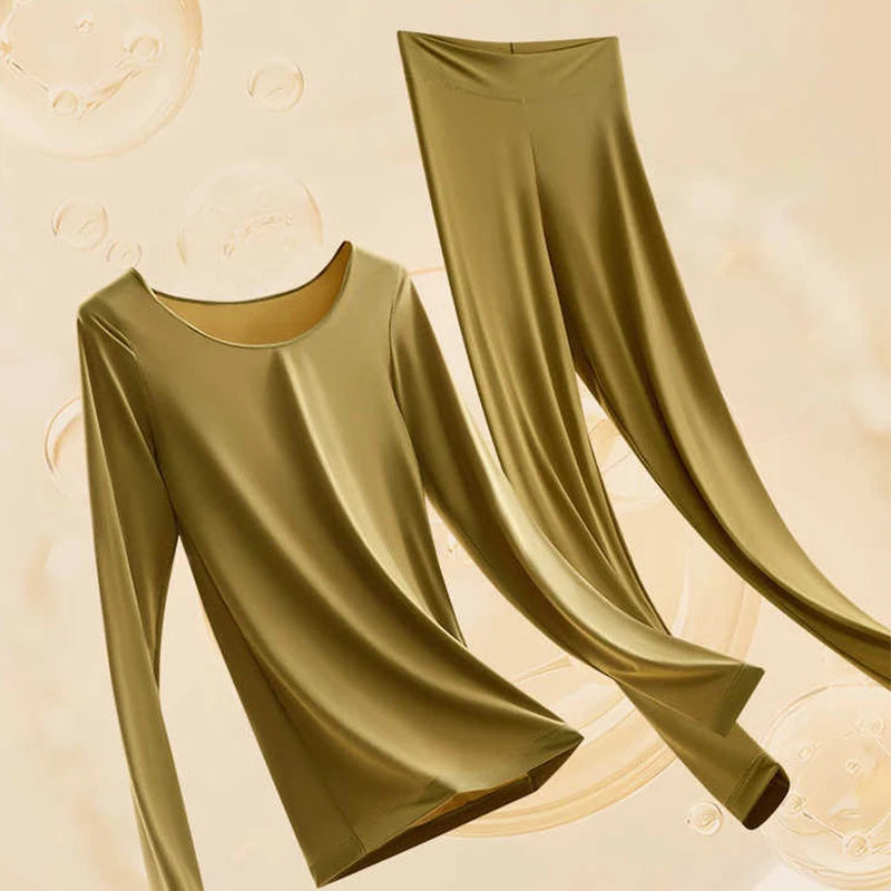 Women’s Heat-Retention Base Layer Set - Soft Fleece-Lined Thermal Top & Bottoms
