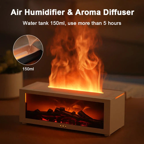 Electric fireplace humidifier with 150ml aroma diffuser, flame effect, and warm glow for cozy ambiance