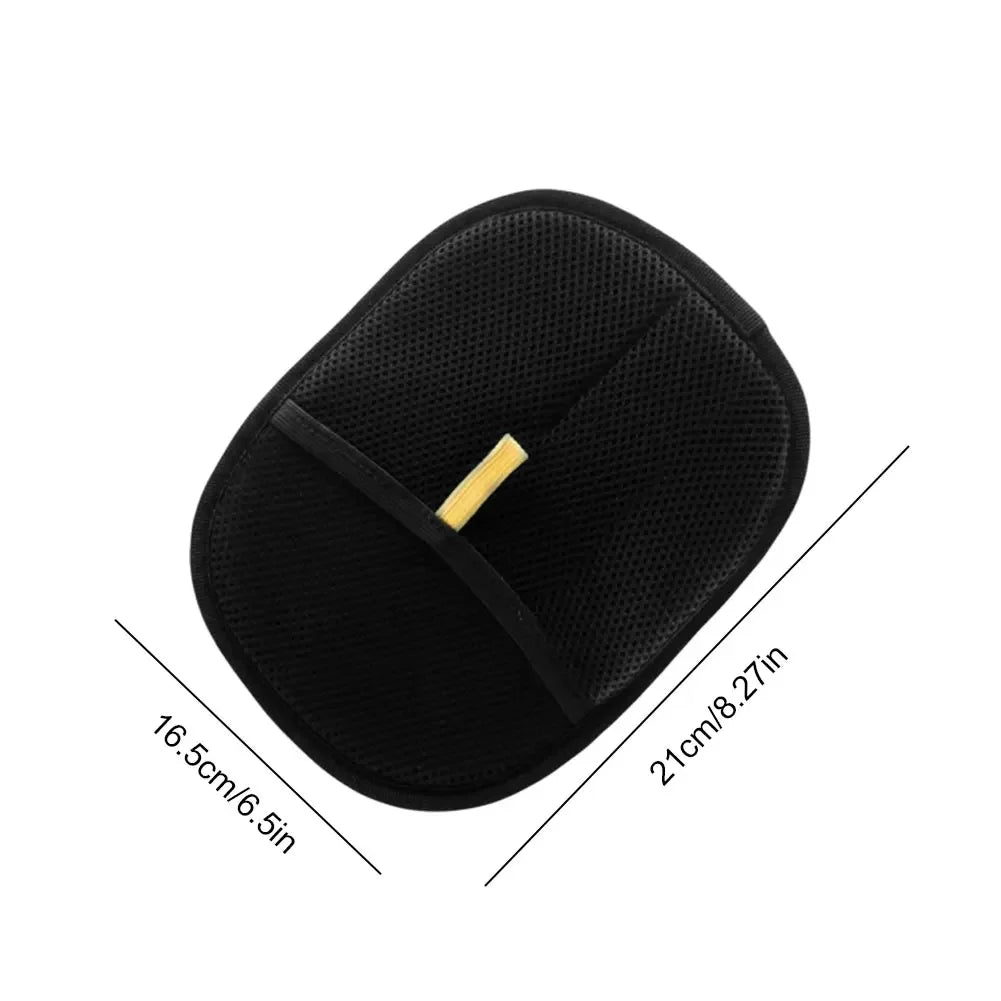 Black mesh storage pouch with yellow zipper, 21cm x 16.5cm, ideal for compact organization