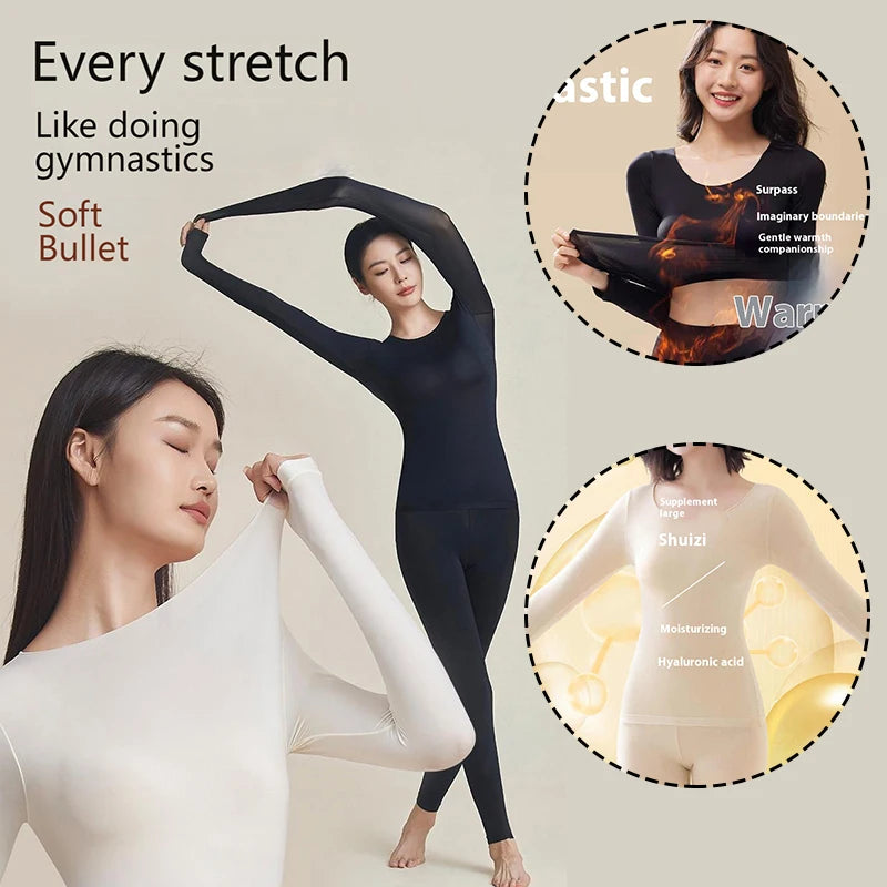 Women’s Heat-Retention Base Layer Set - Soft Fleece-Lined Thermal Top & Bottoms