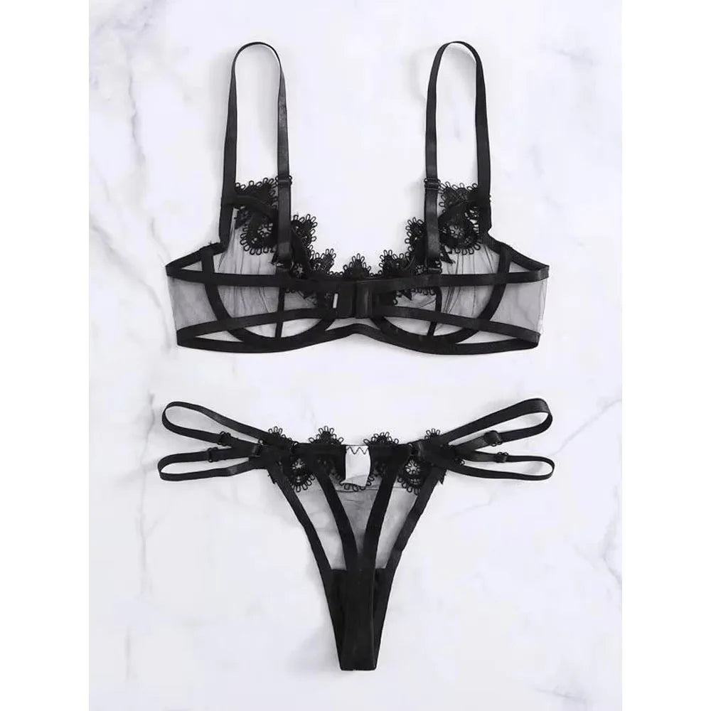 Romantic See-Through Lace Bodysuit - Intricate Embroidery Lingerie