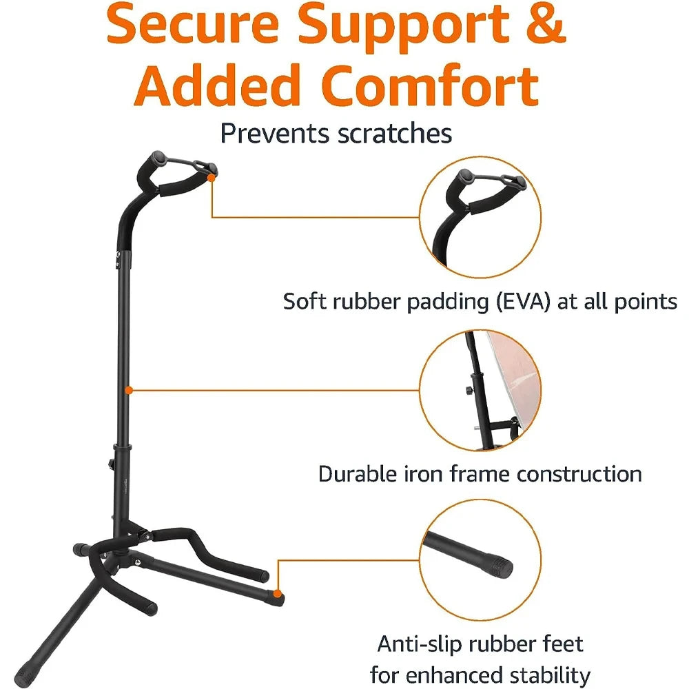 Collapsible Guitar Stand with Secure Lock - Lightweight & Travel-Friendly