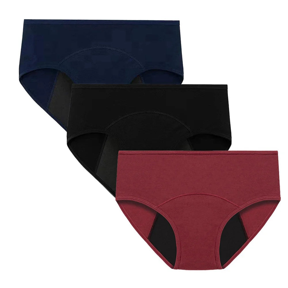 3-Pack High-Absorbency Menstrual Panties - Comfortable Cotton Period Briefs
