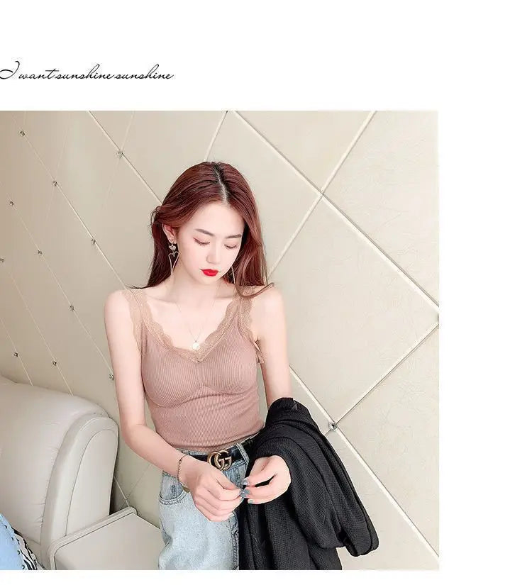 Sexy Lace Thermal Cami - Thick Velvet-Lined Slimming Undershirt