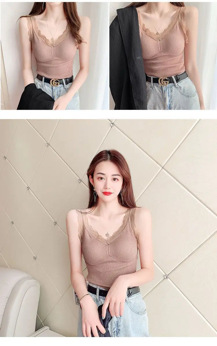 Sexy Lace Thermal Cami - Thick Velvet-Lined Slimming Undershirt