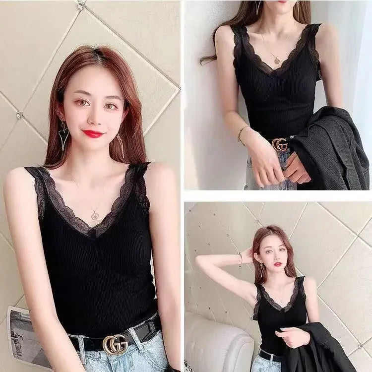Sexy Lace Thermal Cami - Thick Velvet-Lined Slimming Undershirt