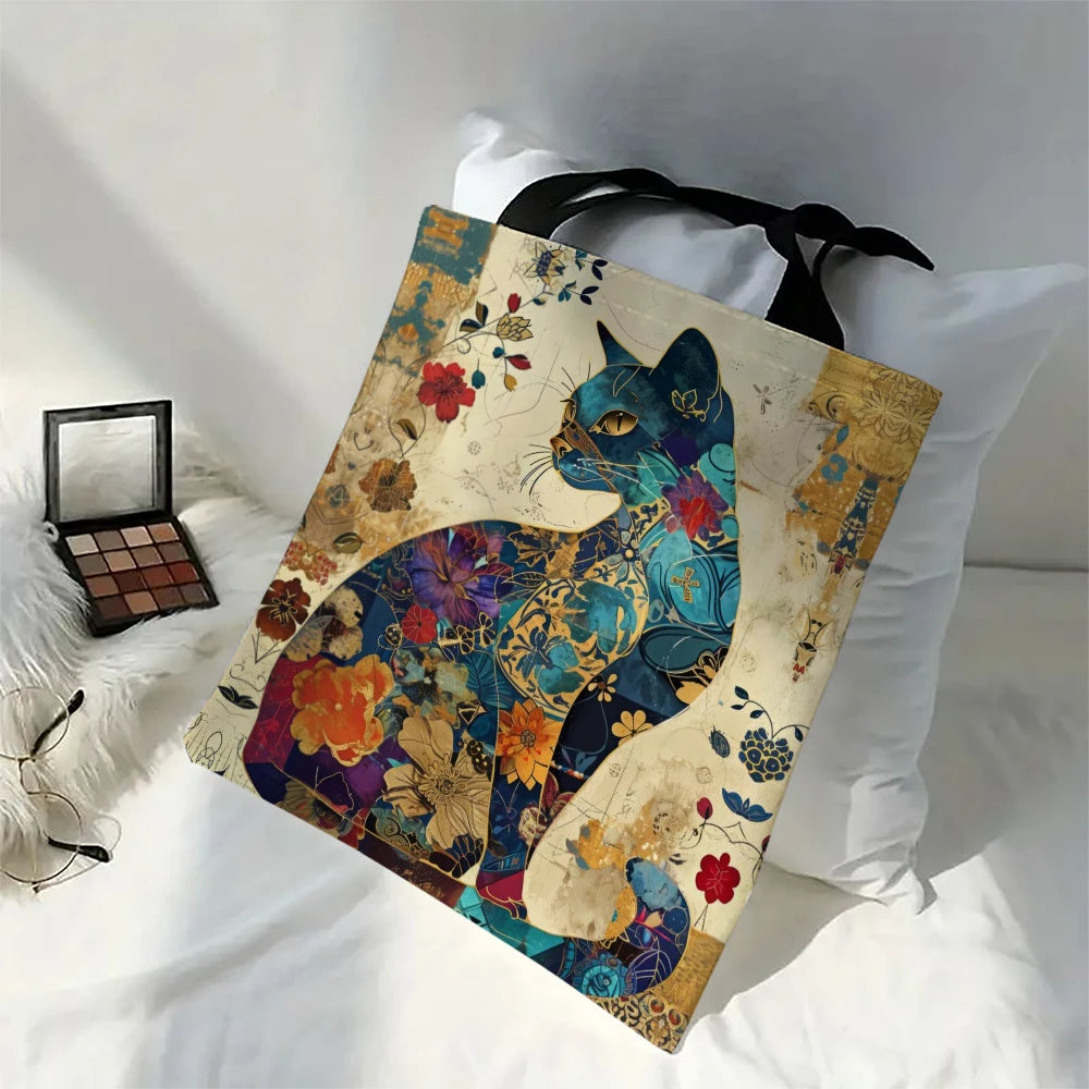 "The Aesthetic Cat & Flora Canvas Tote Bag"