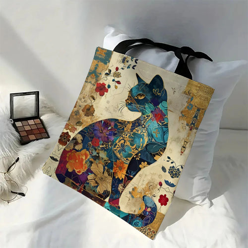 "The Aesthetic Cat & Flora Canvas Tote Bag"